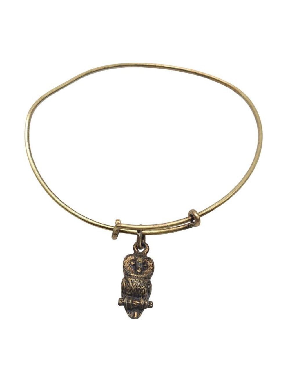 Alex and Ani Gold Tone Adjustable Bangle Bracelet With Owl Charm Pendant